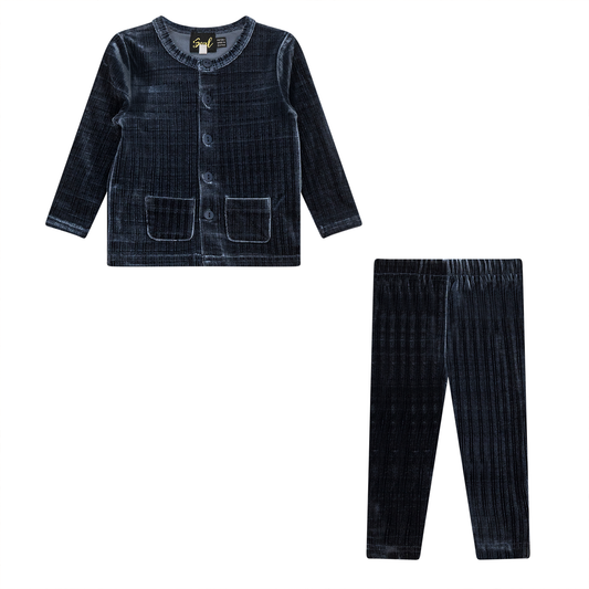 Plaid Velour 2Pc Set Blue