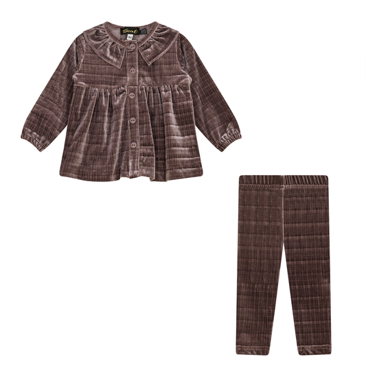 Plaid Velour 2Pc Set Mauve