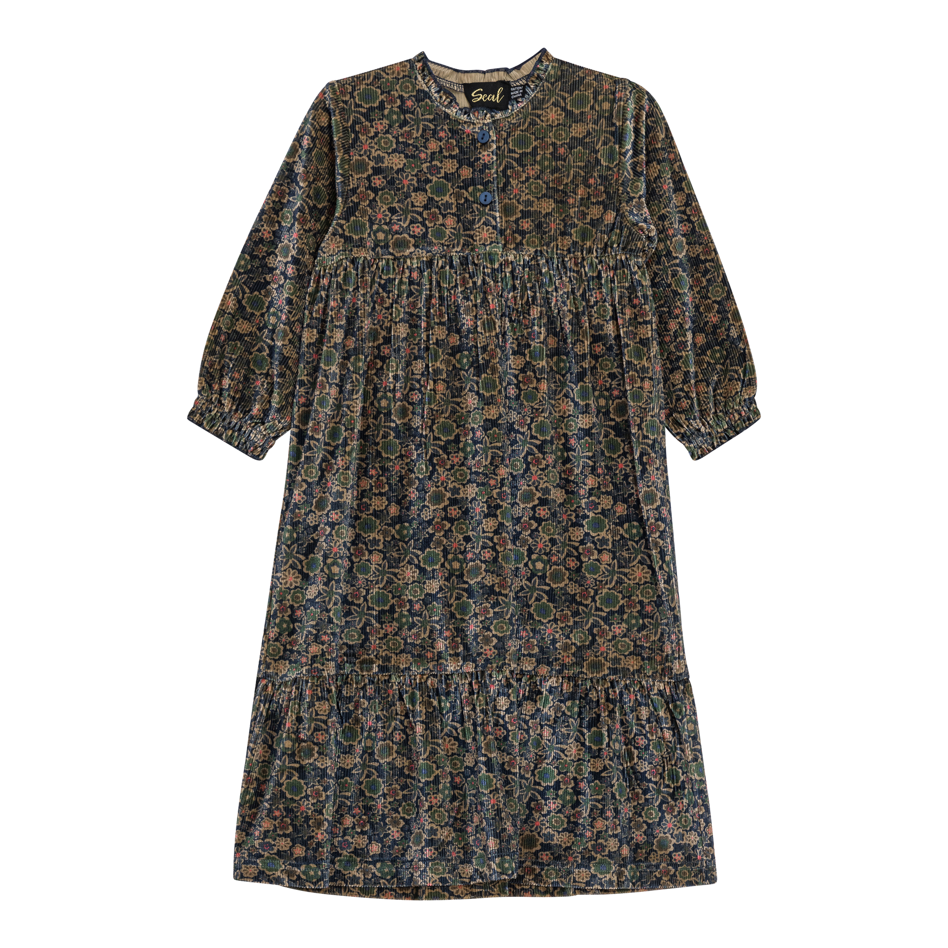 Ribbed Velvet Floral Robe Blue