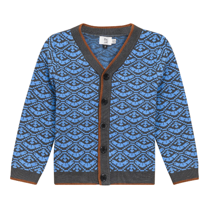Jacquard Knit Cardigan Charcoal Blue