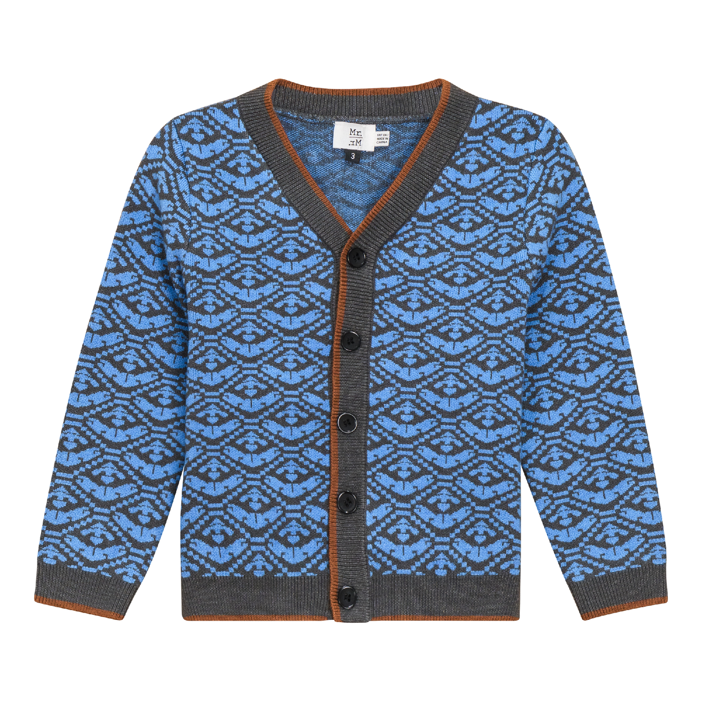 Jacquard Knit Cardigan Charcoal Blue