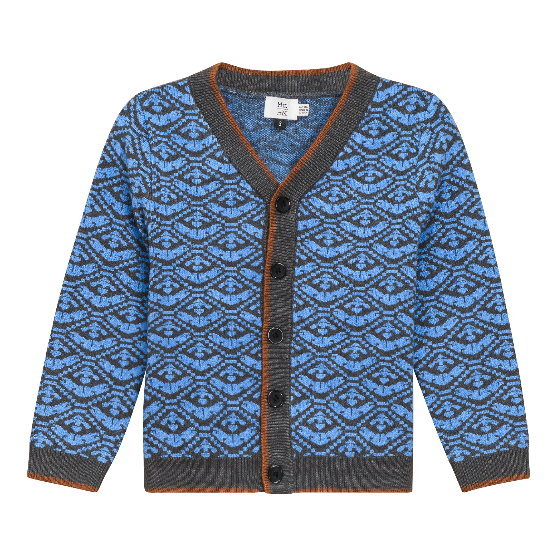 Jacquard Knit Cardigan Charcoal Blue