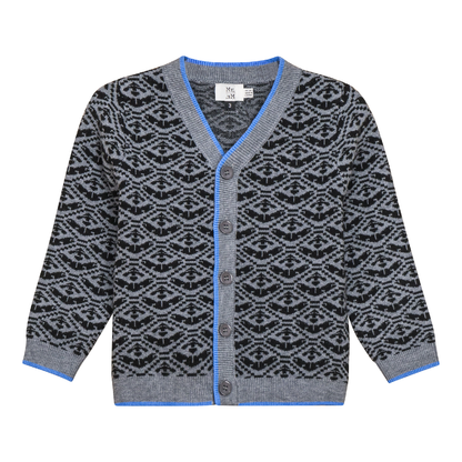 Jacquard Knit Cardigan Medium Grey Mix Black