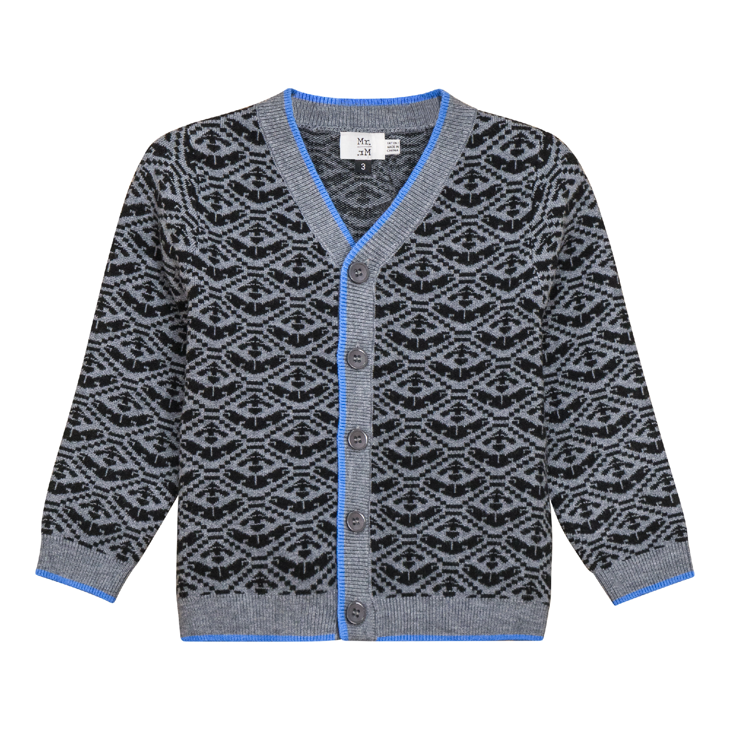 Jacquard Knit Cardigan Medium Grey Mix Black