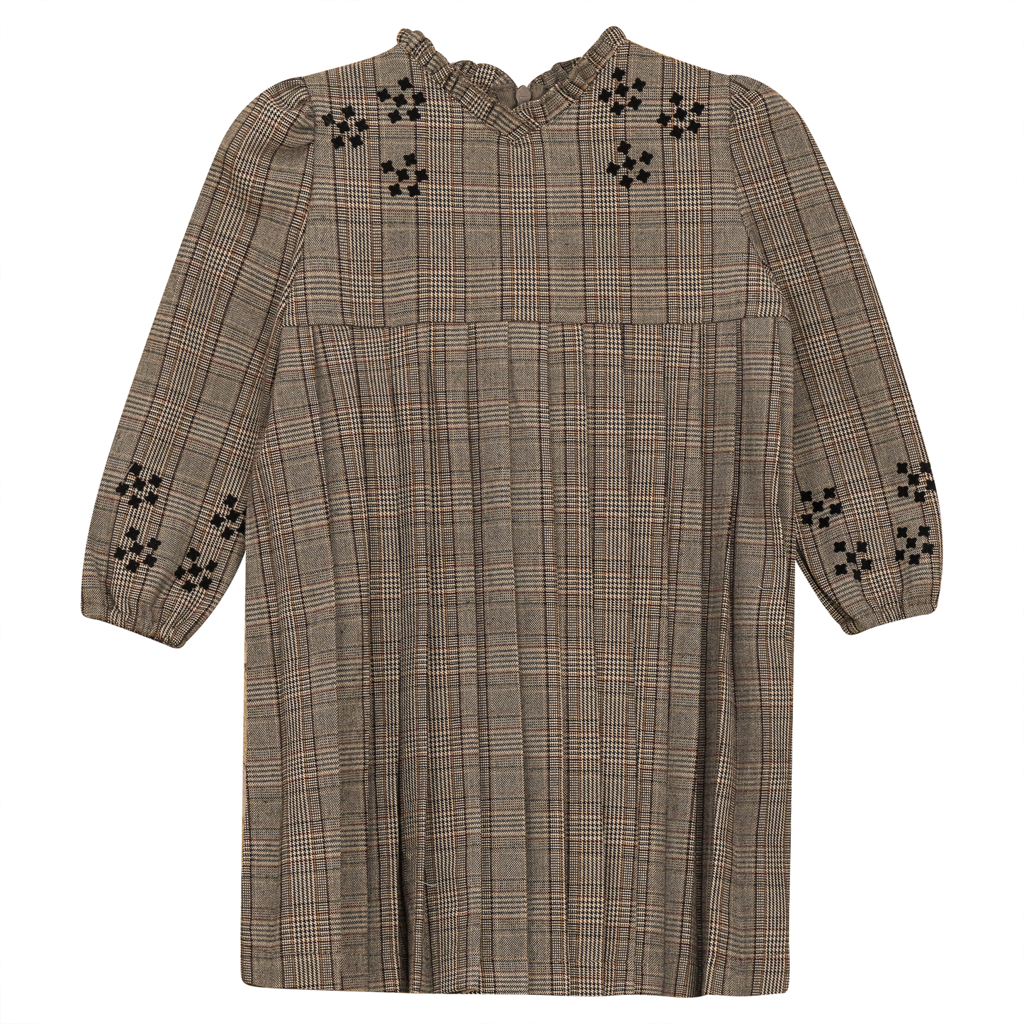 Woven Plaid Pleated Dress Beige