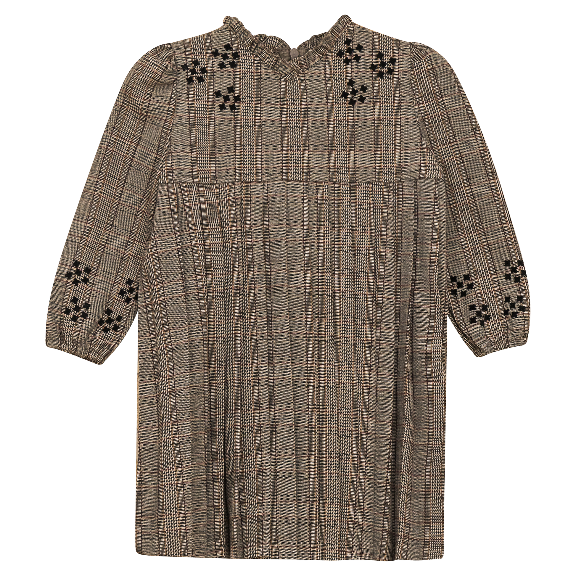 Woven Plaid Pleated Dress Beige