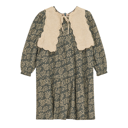 Floral Velvet Dress with Crop Vest Blue