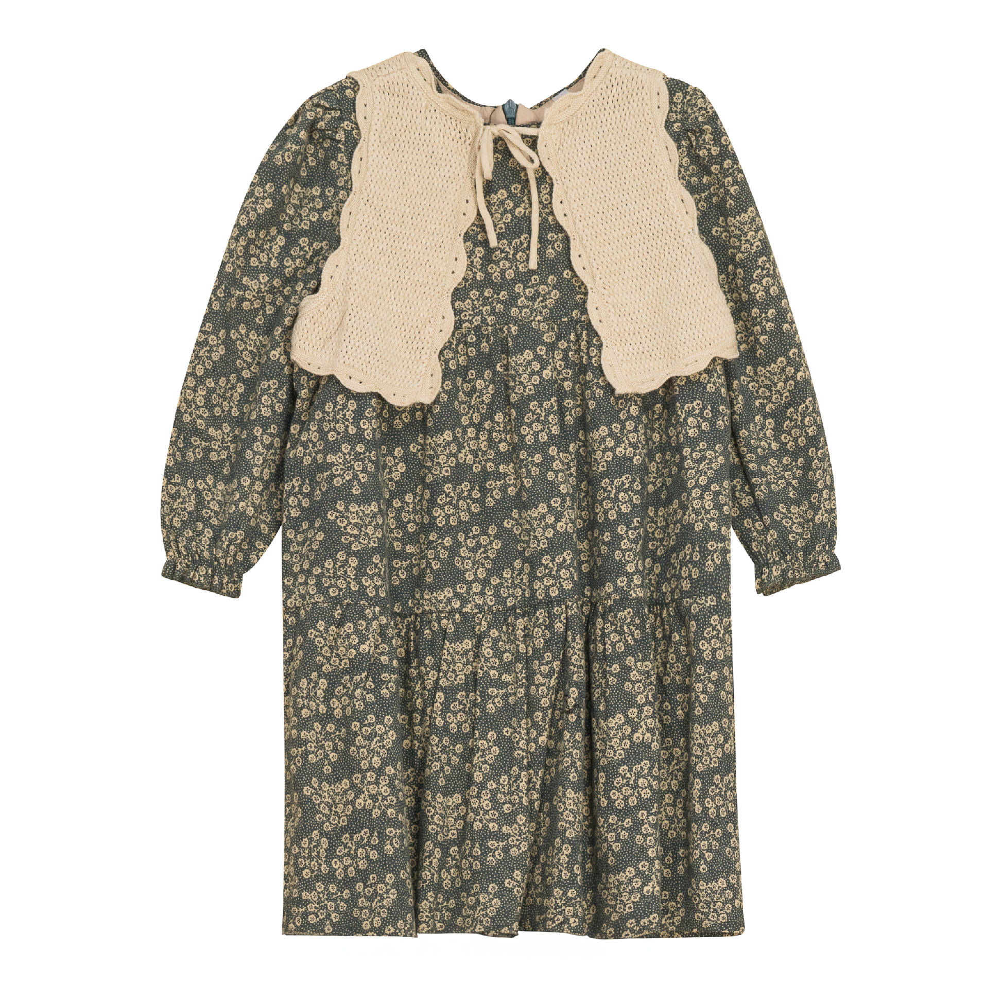 Floral Velvet Dress with Crop Vest Blue