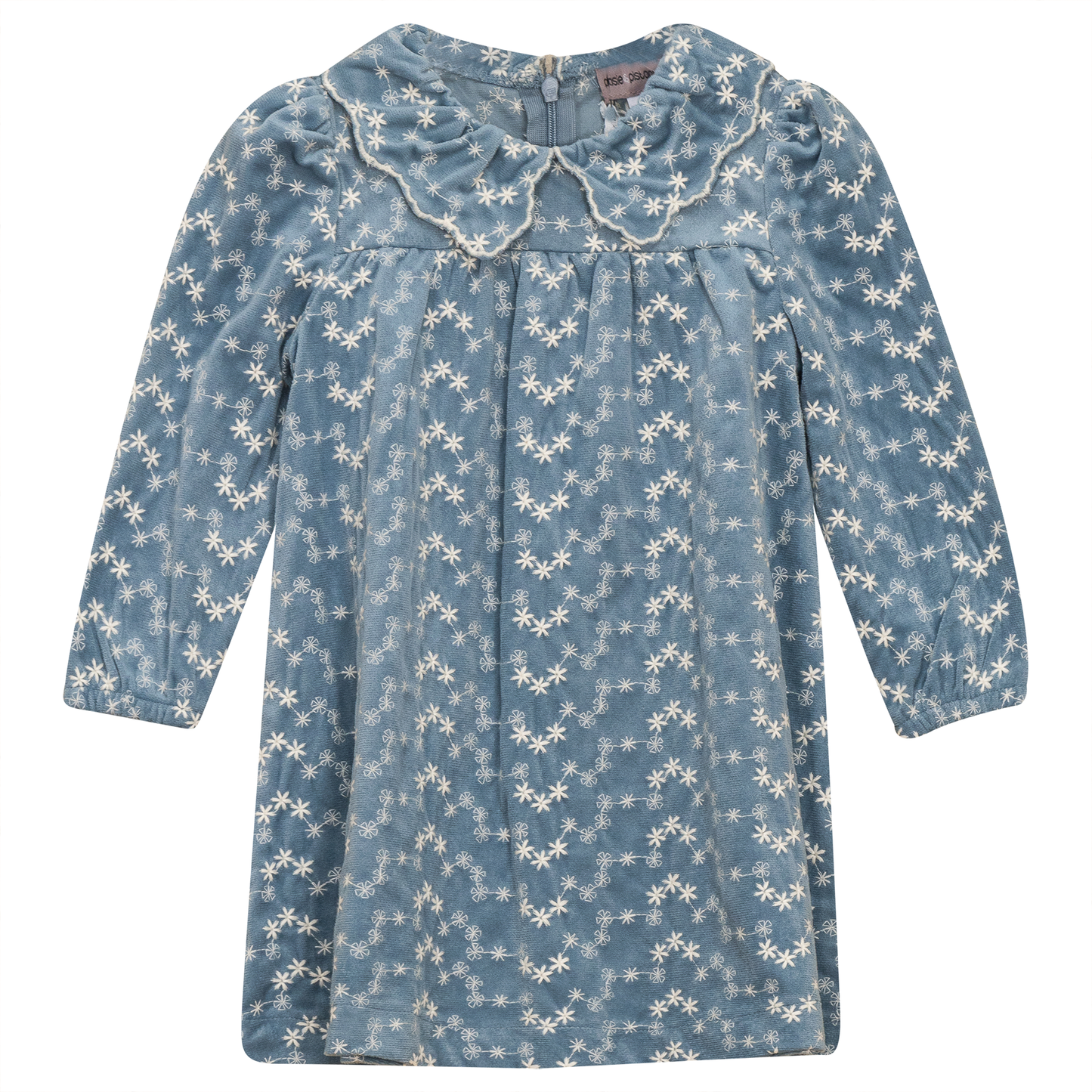Embroidered Velvet Dress Blue