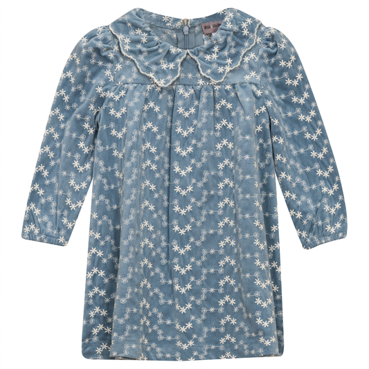 Embroidered Velvet Dress Blue
