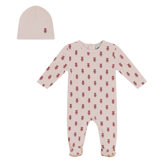 Bear Print Onesie with Hat Primrose
