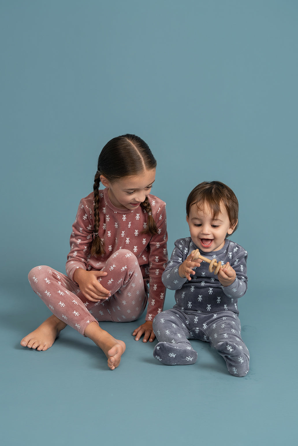 Bear Print Velour Onesie and Hat