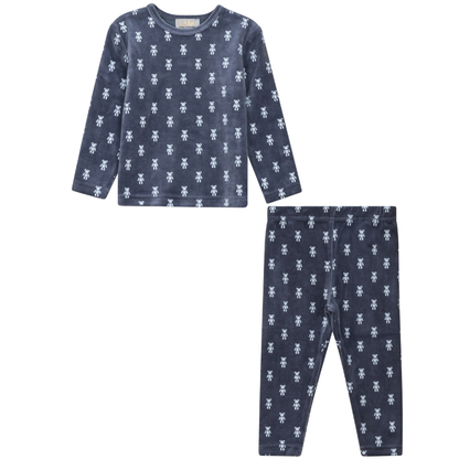 Bear Pirnt Velour Set Dark Blue Grey