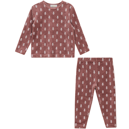 Bear Pirnt Velour Set Dark Mauve