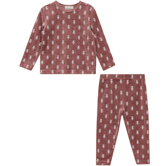 Bear Pirnt Velour Set Dark Mauve