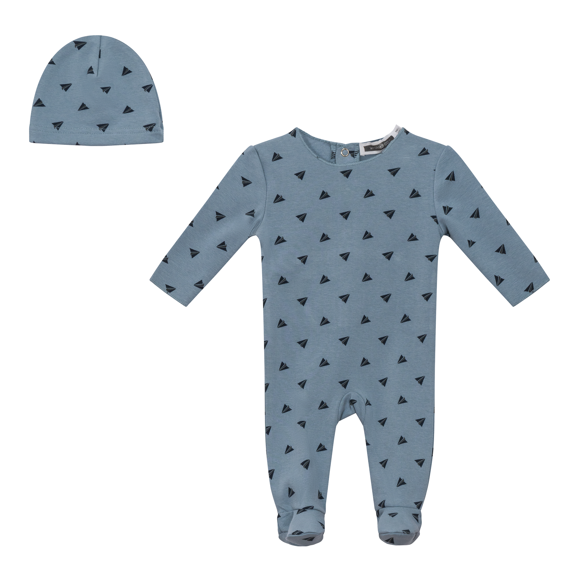 Heart and Paper Plane Print Onesie and Hat Blue