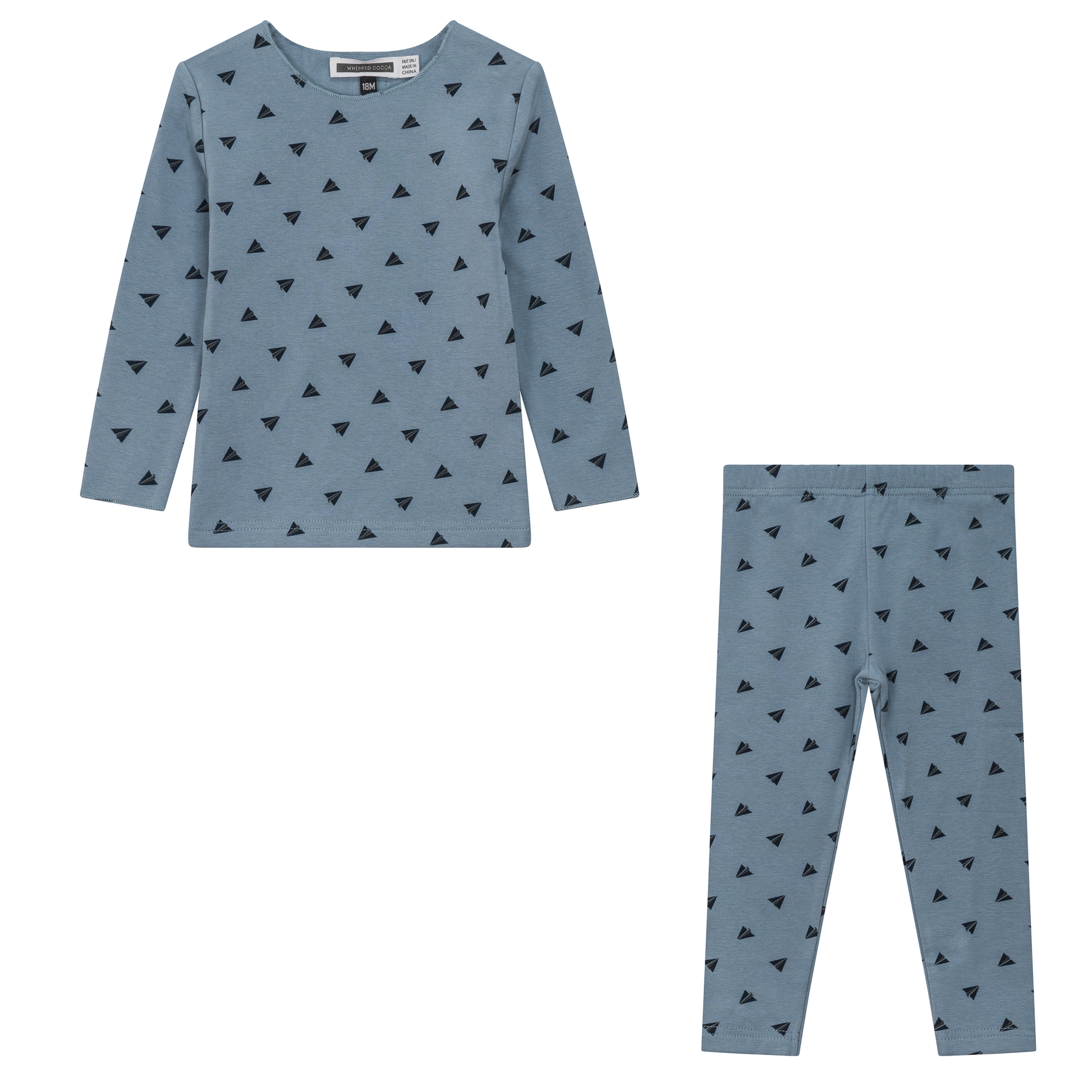 Heart and Paper Plane Print 2Pc Set Blue