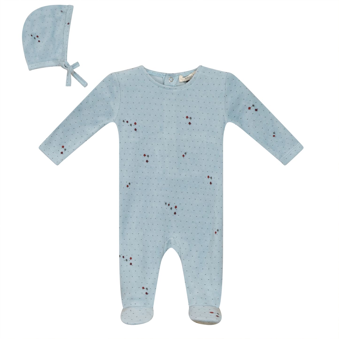 Flower and Mushroom Print Onesie and Bonnet Blue Mist