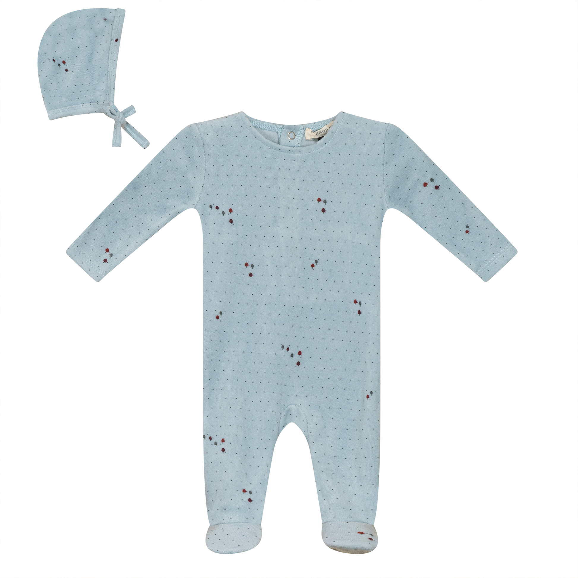Flower and Mushroom Print Onesie and Bonnet Blue Mist