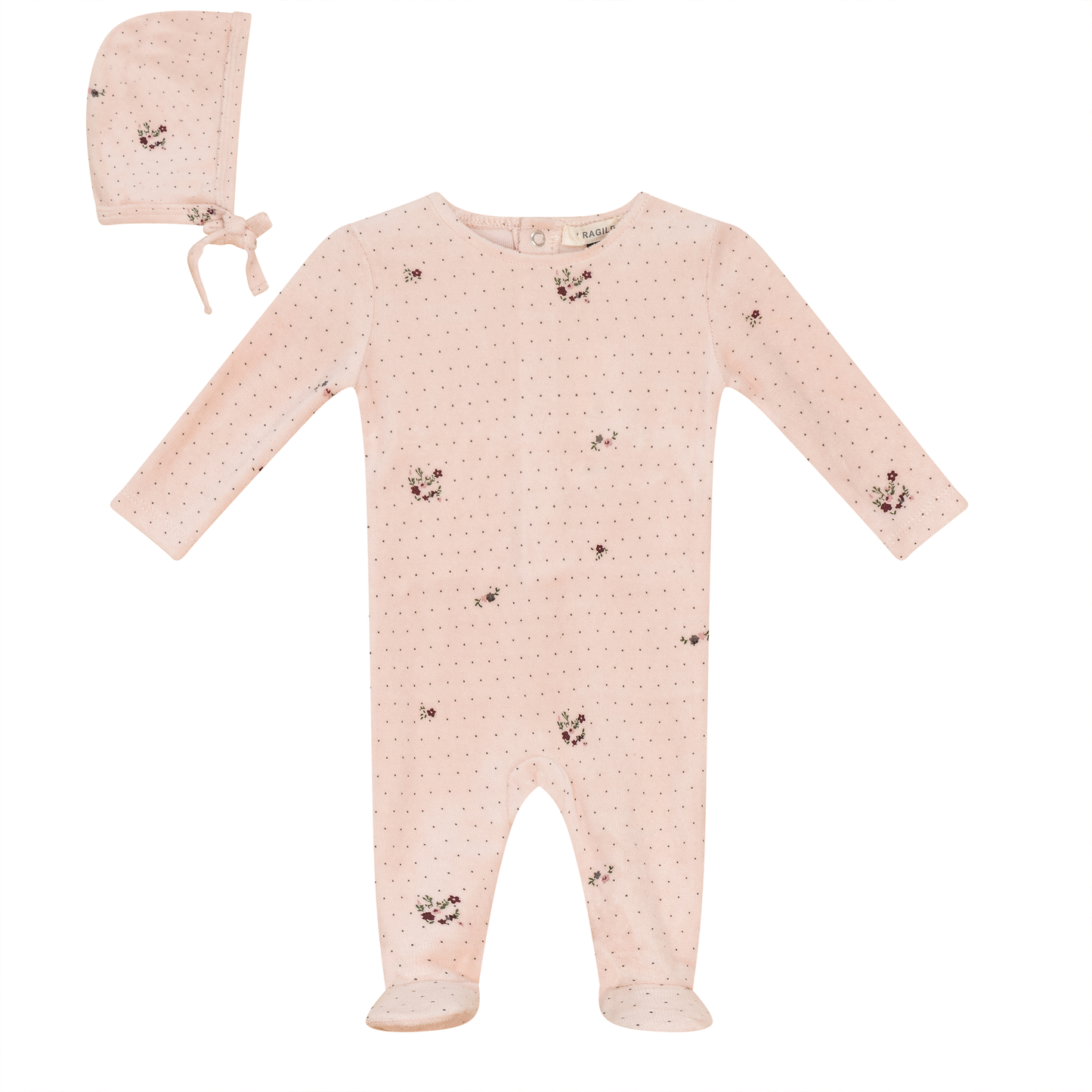 Flower and Mushroom Print Onesie and Bonnet Soft Pink