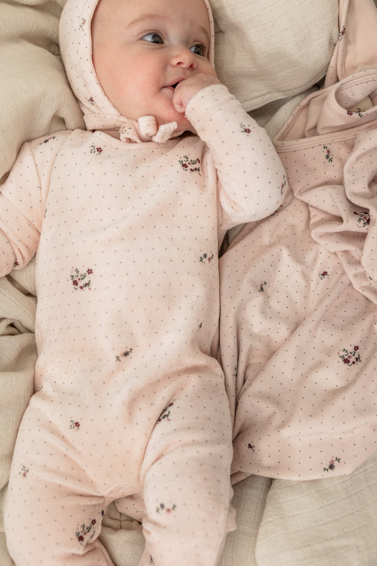 Flower and Mushroom Print Onesie and Bonnet