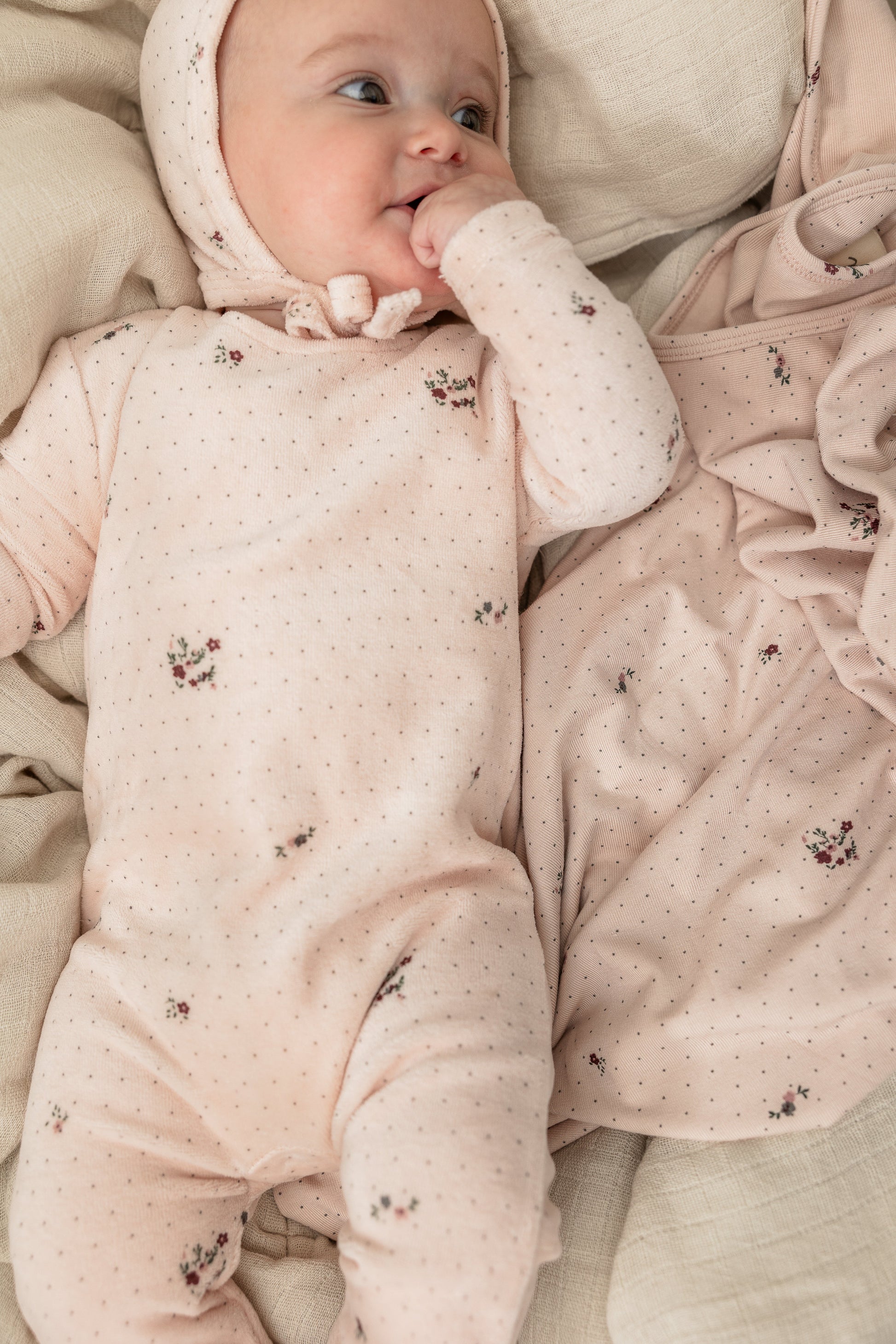 Flower and Mushroom Print Onesie and Bonnet