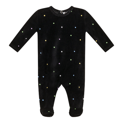 Dot Print Velour Onesie Black