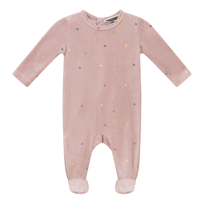 Dot Print Velour Onesie Mauve