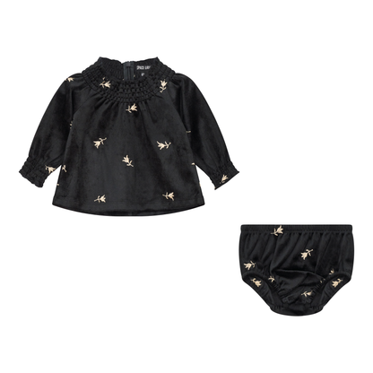 Embroidered Velour 2Pc Set Black