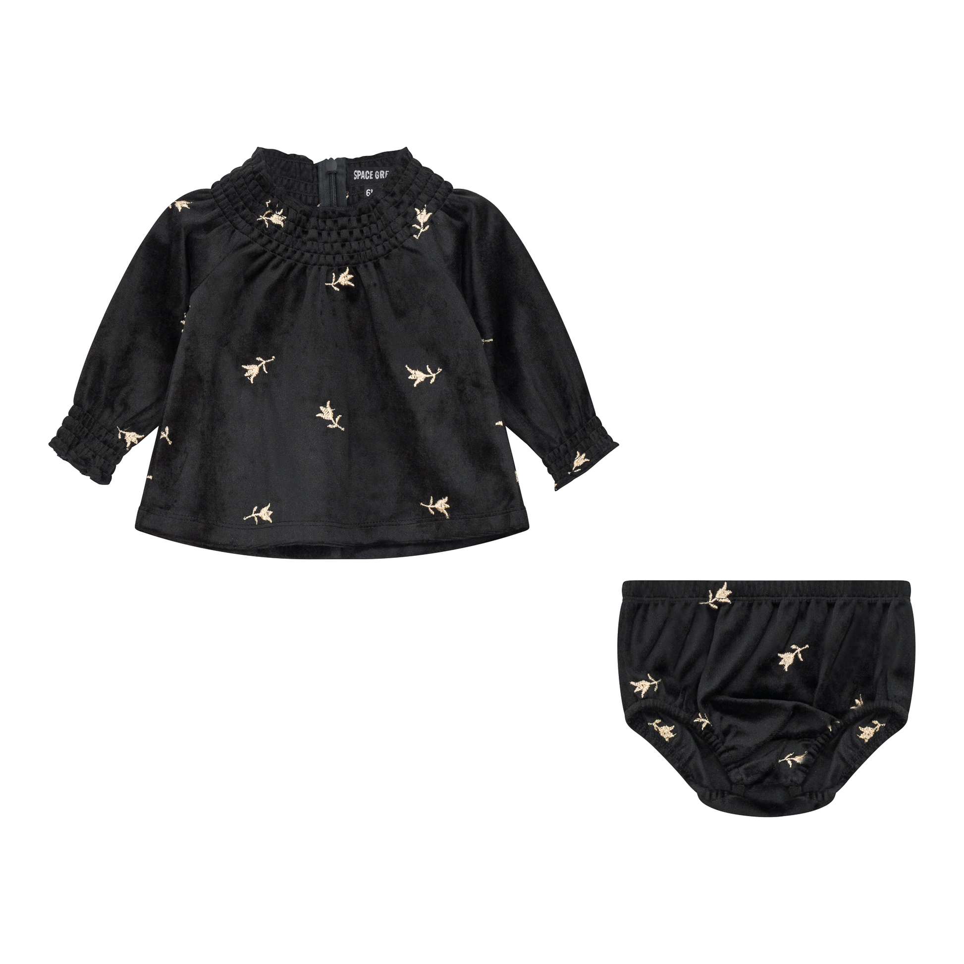 Embroidered Velour 2Pc Set Black