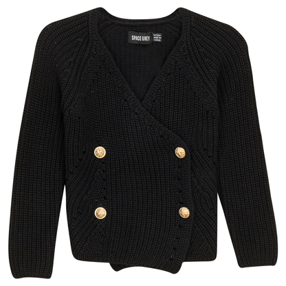 Pointelle Knit Double Breasted Cardigan Black