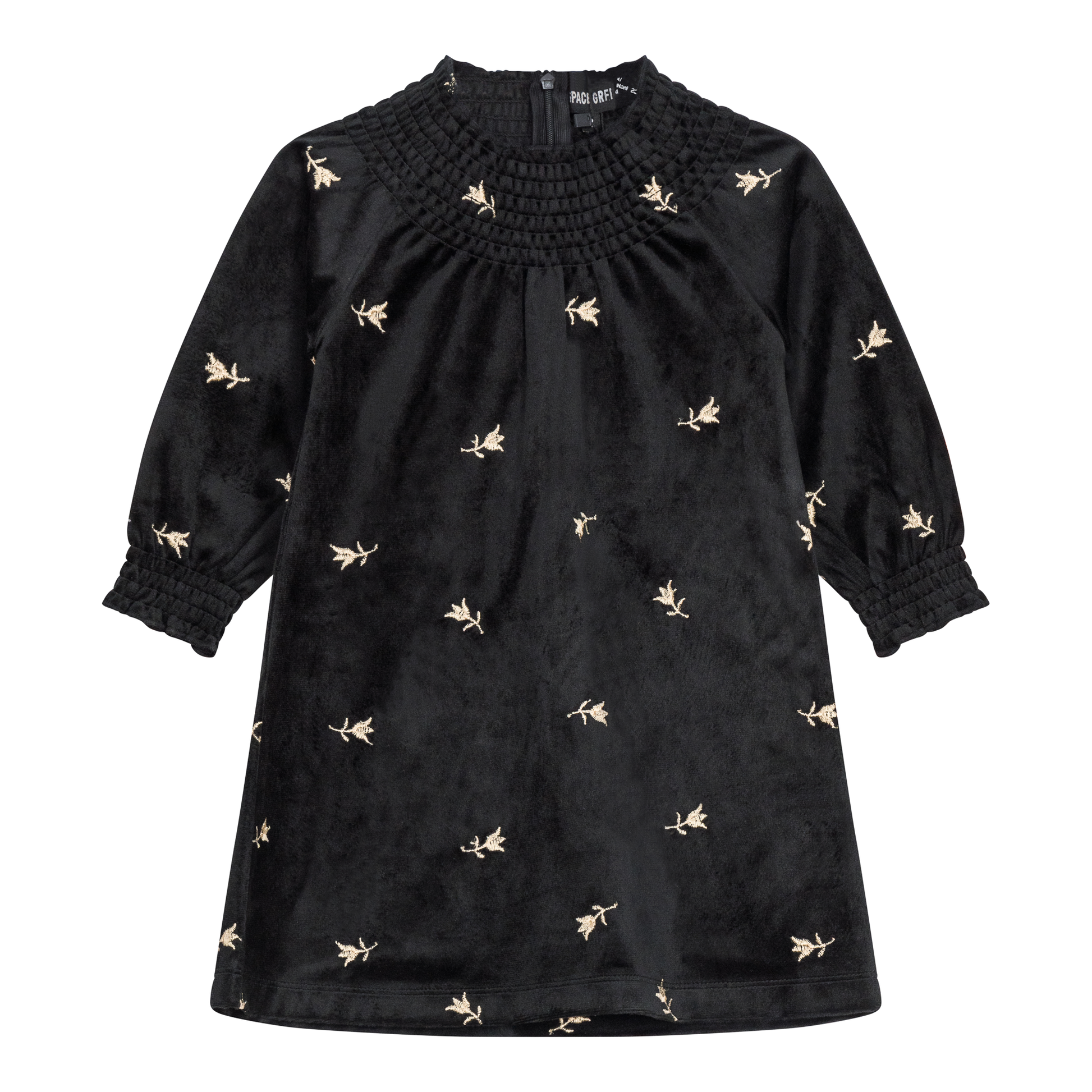 Embroidered Velour Dress Black