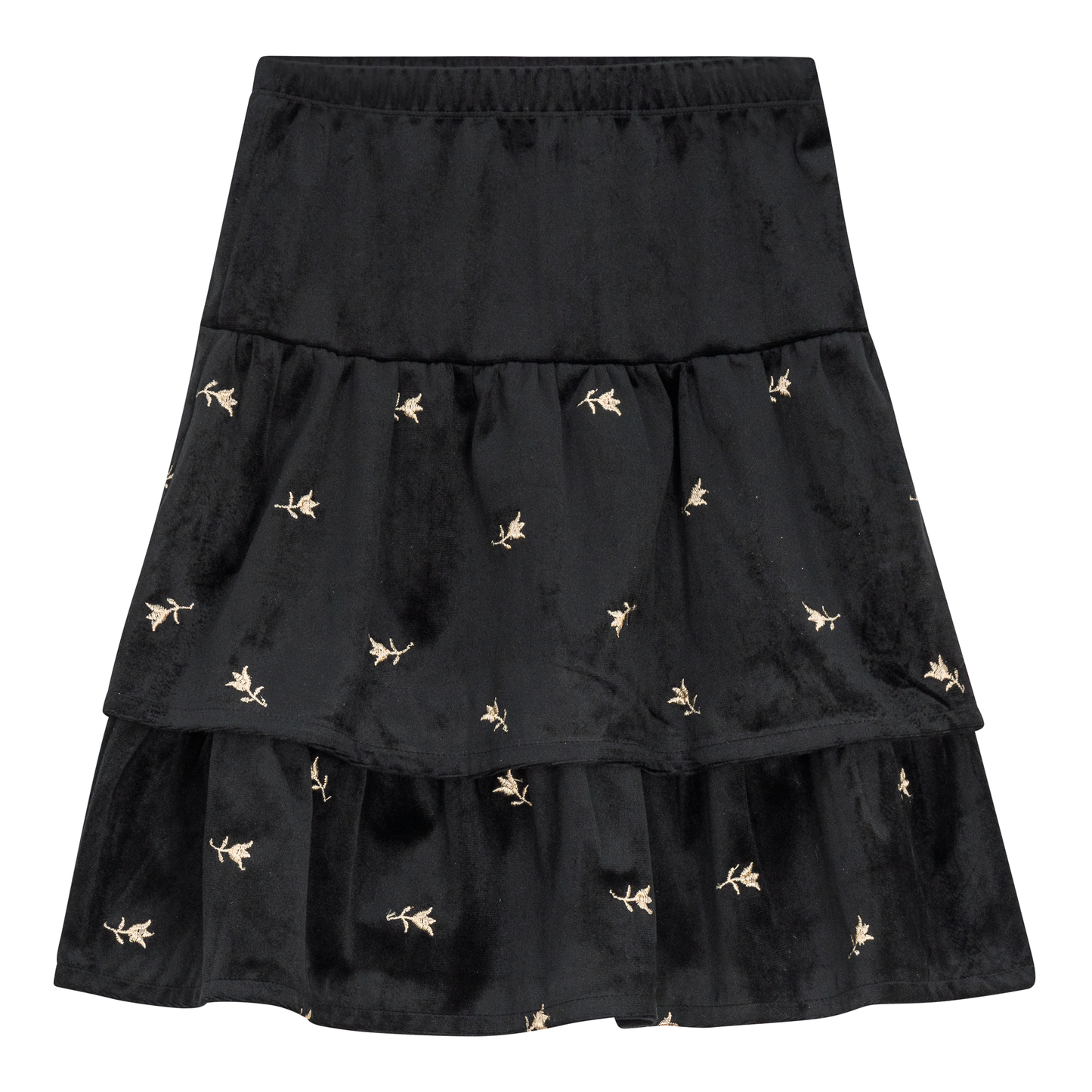 Embroidered Velvet Layered Skirt Black