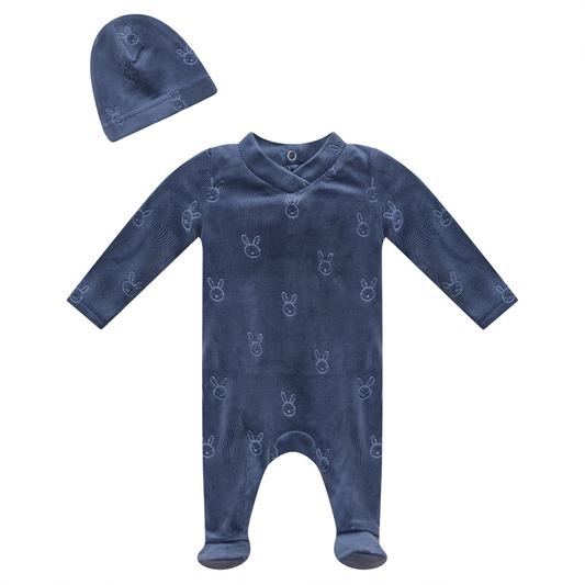 Bunny Motif Onesie Set Blue