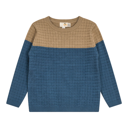 Checkered Knit Sweater Beige Blue