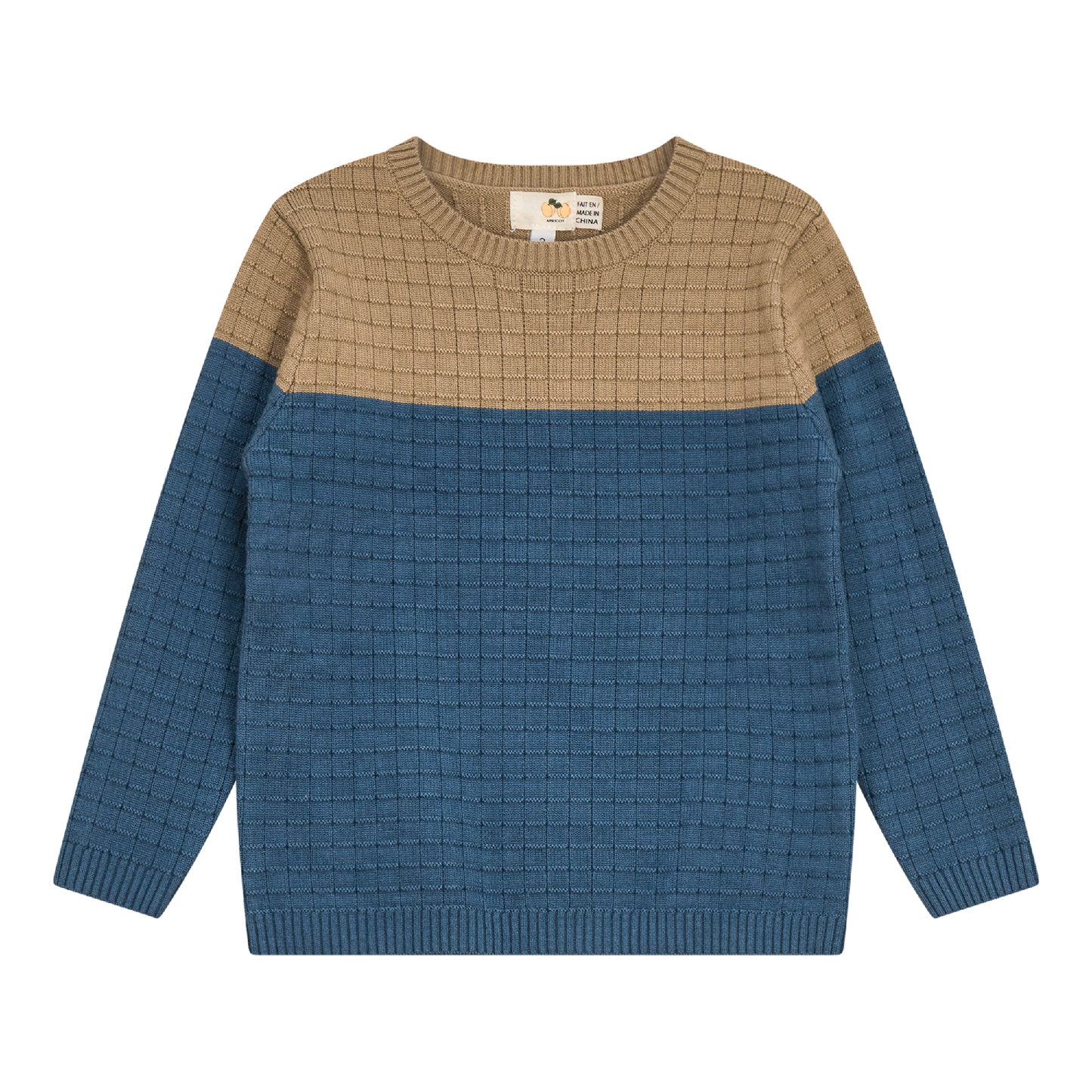 Checkered Knit Sweater Beige Blue