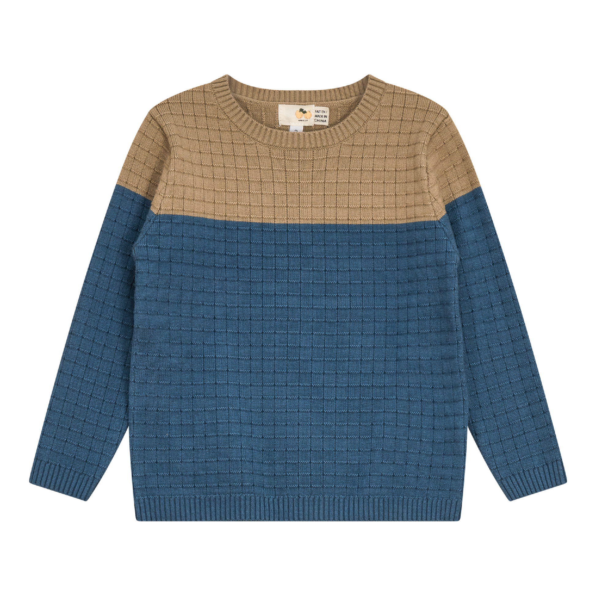Checkered Knit Sweater Beige Blue