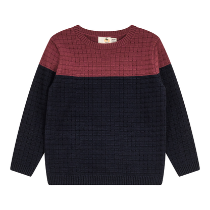 Checkered Knit Sweater Dark Navy Burgundy