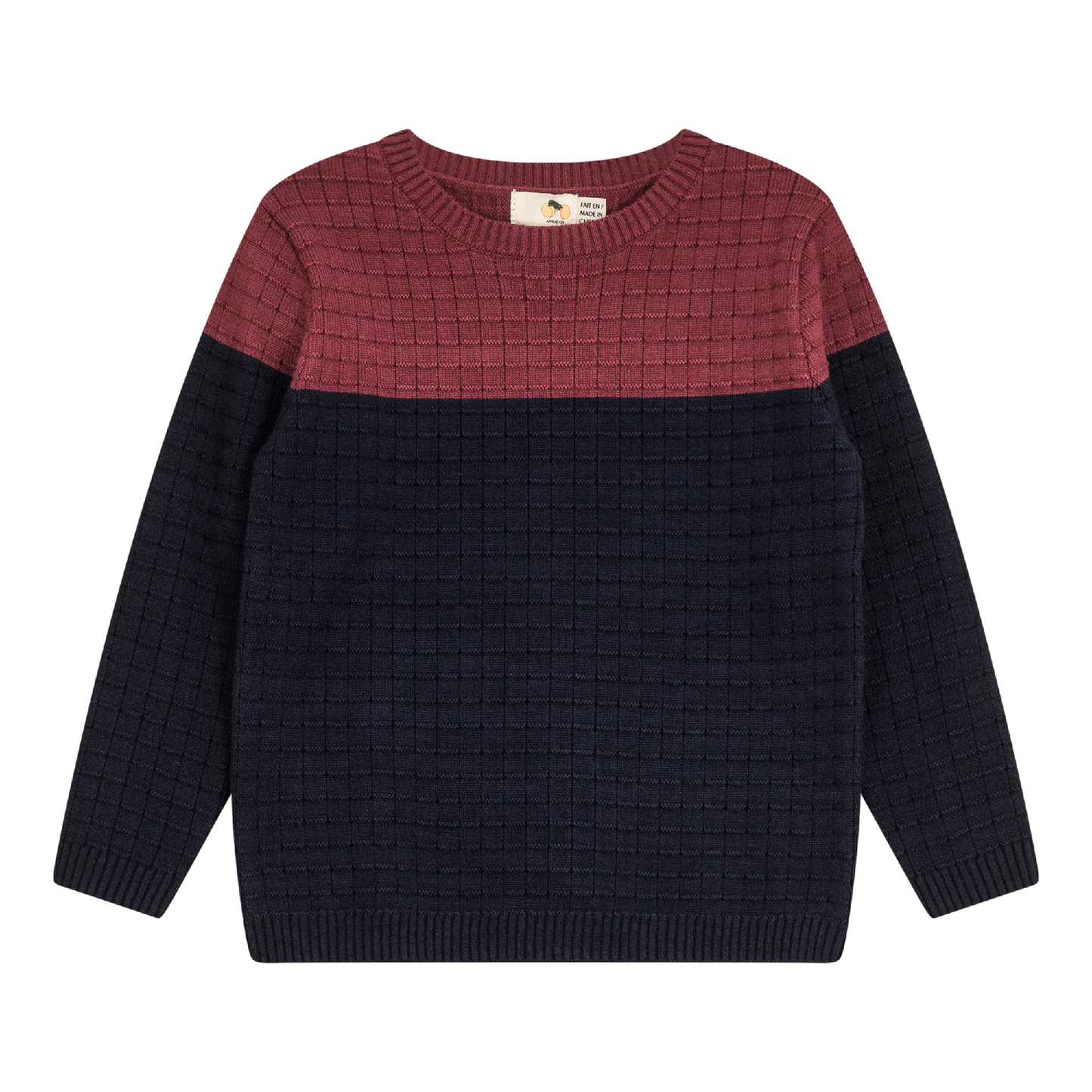 Checkered Knit Sweater Dark Navy Burgundy