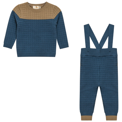 Checkered Knit 2Pc Set Beige Blue