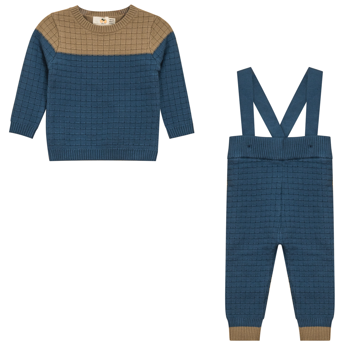 Checkered Knit 2Pc Set Beige Blue