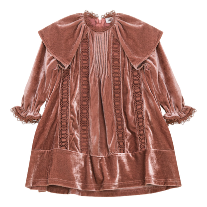 Crushed Velour Dress with Lace Trim Twilight Mauve