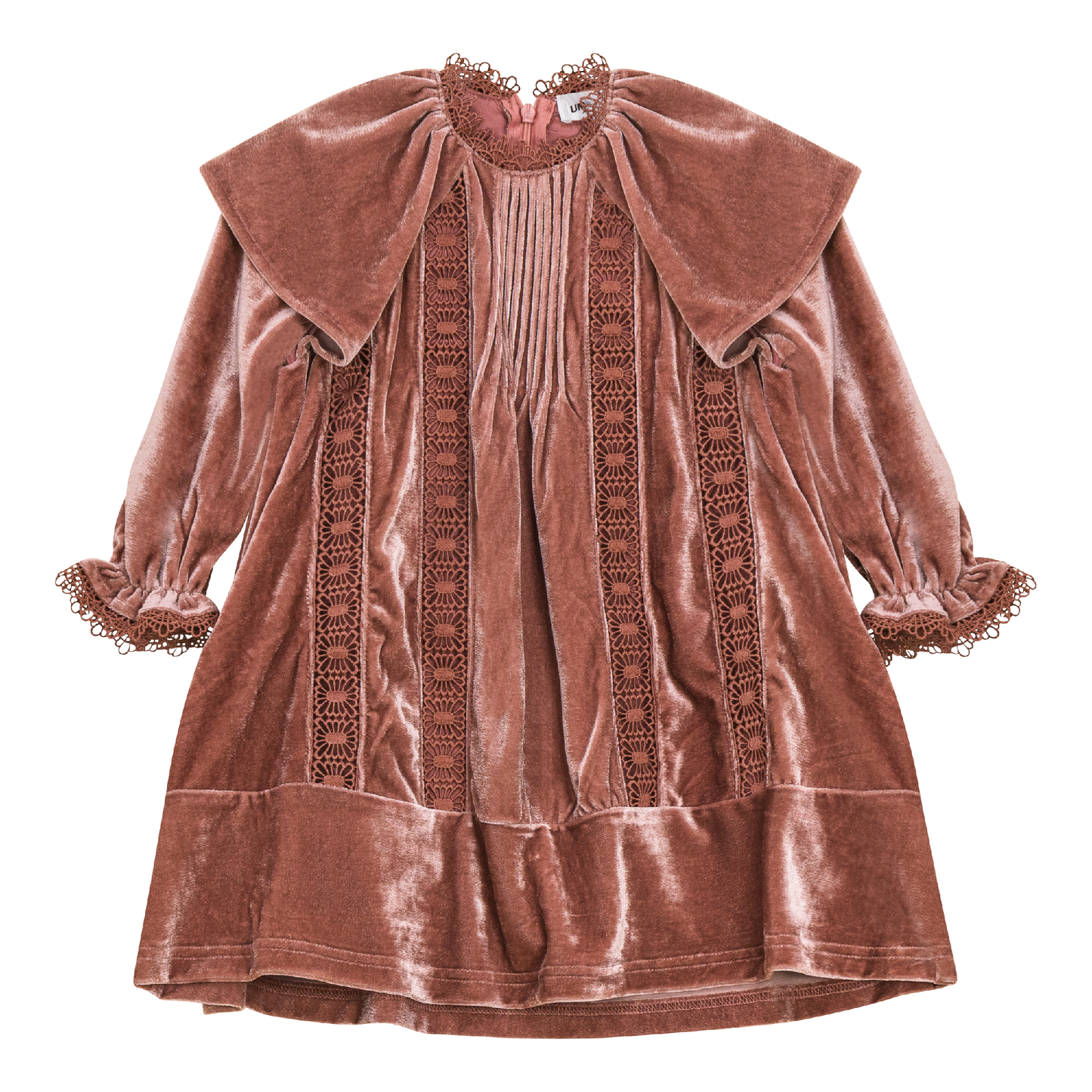 Crushed Velour Dress with Lace Trim Twilight Mauve