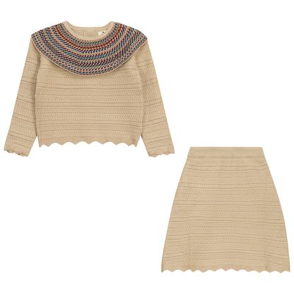 Crochet Knit 2Pc Set Dark Almond