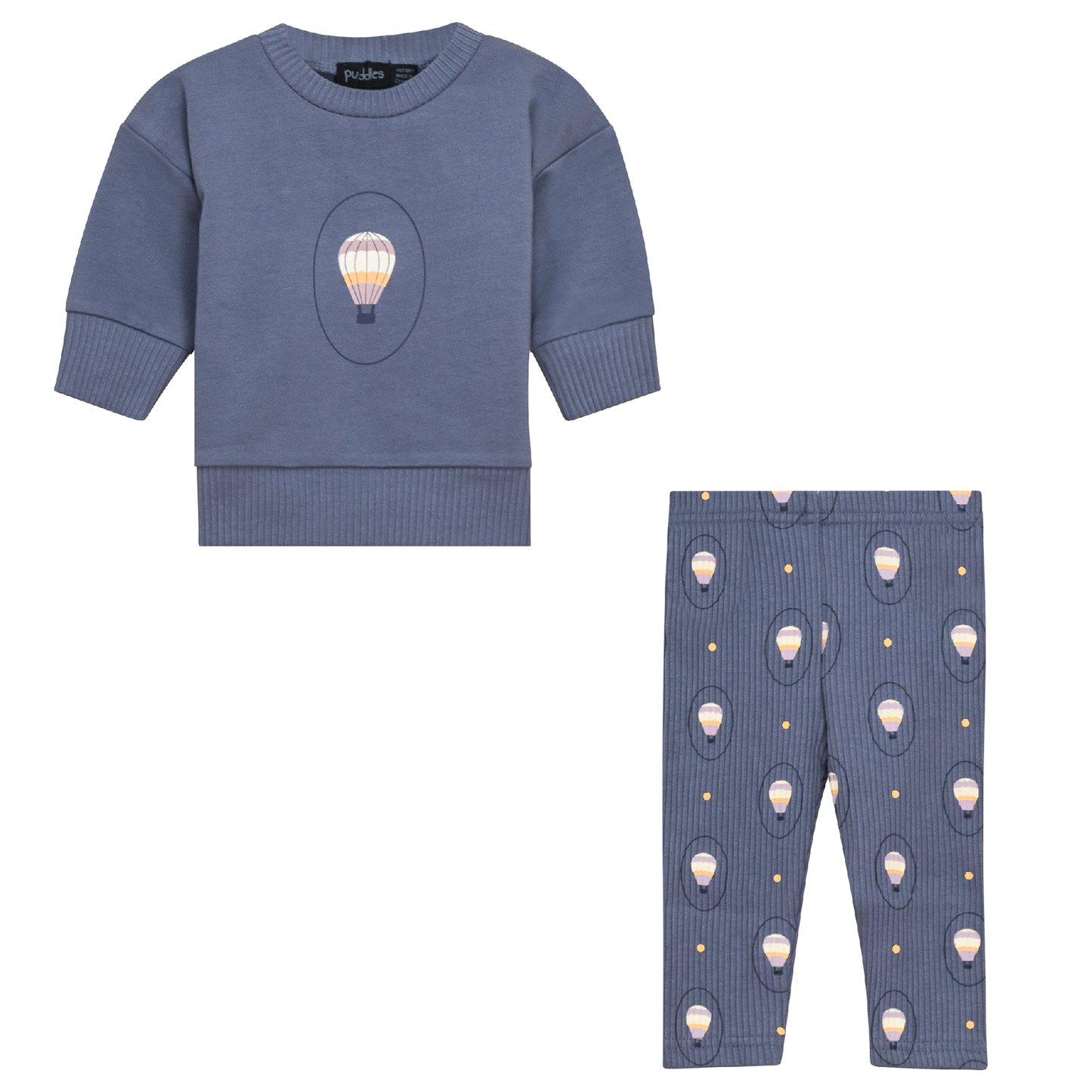 Flower and Hot Air Balloon Print 2Pc Set Dark Blue Grey