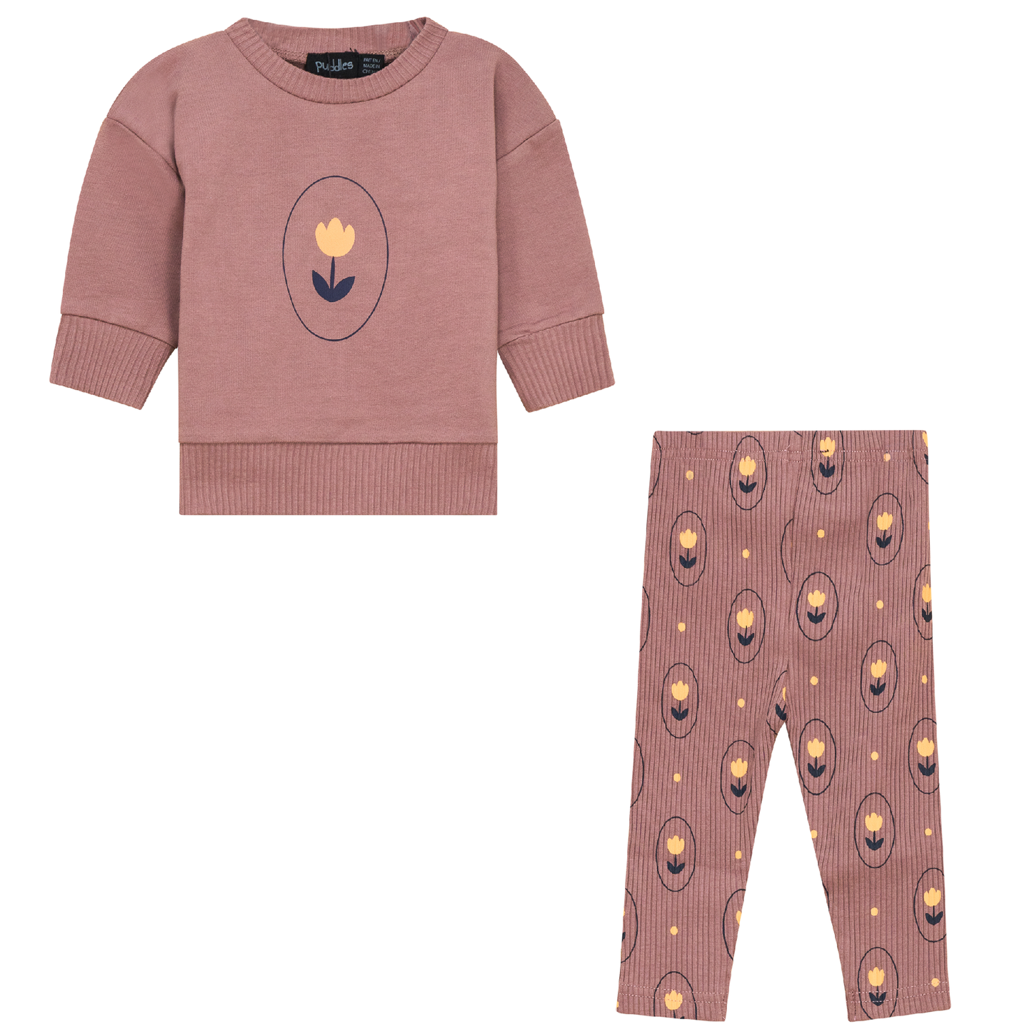 Flower and Hot Air Balloon Print 2Pc Set Twilight Mauve