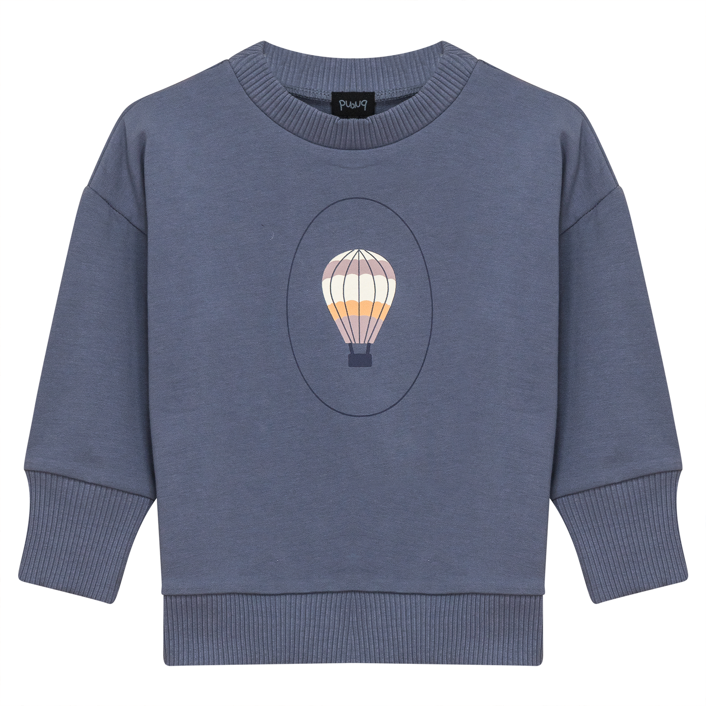 Flower and Hot Air Balloon Print Sweatshirt Dark Blue Grey