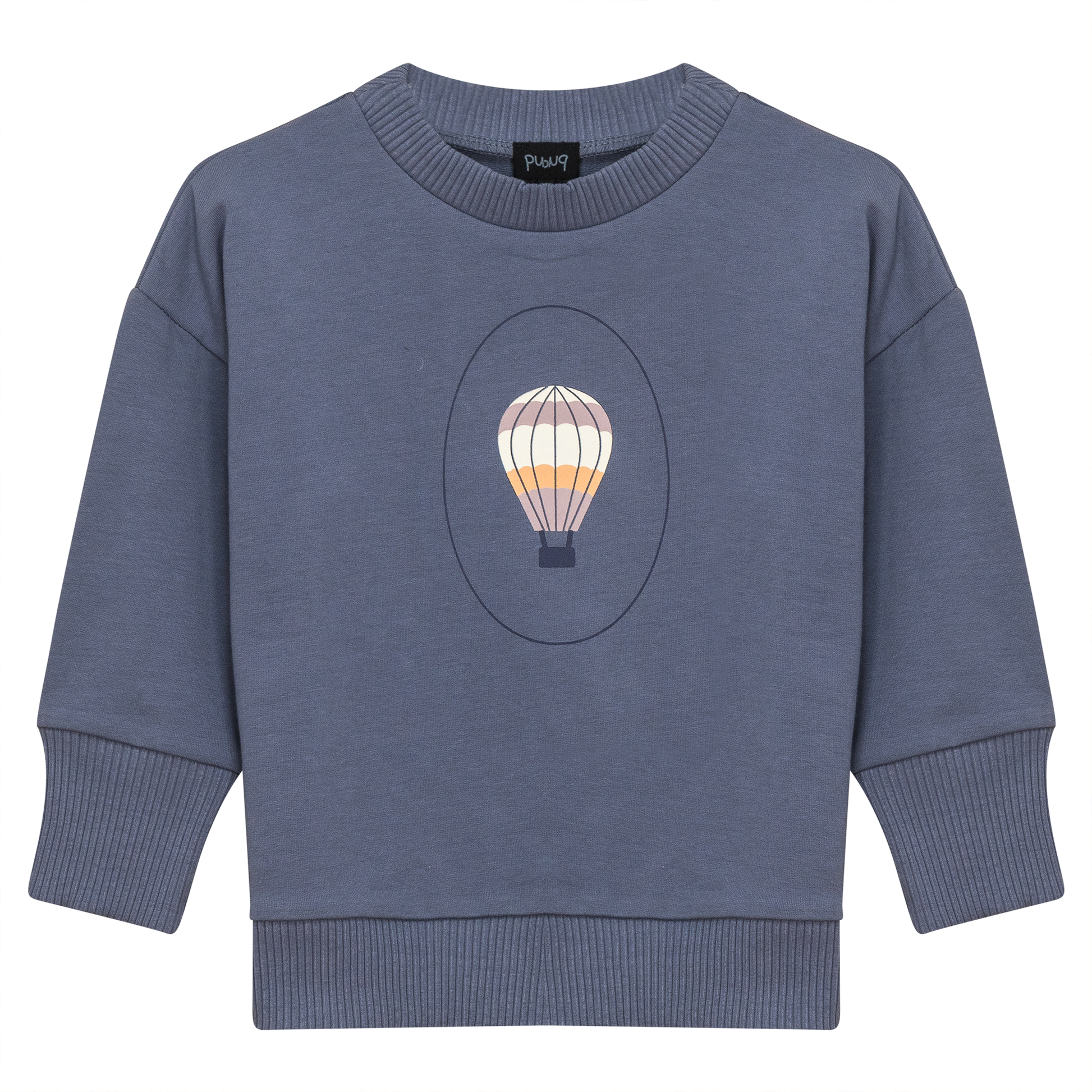 Flower and Hot Air Balloon Print Sweatshirt Dark Blue Grey