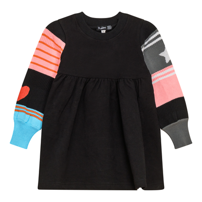 Striped Knit Fleece Dress Black Pink