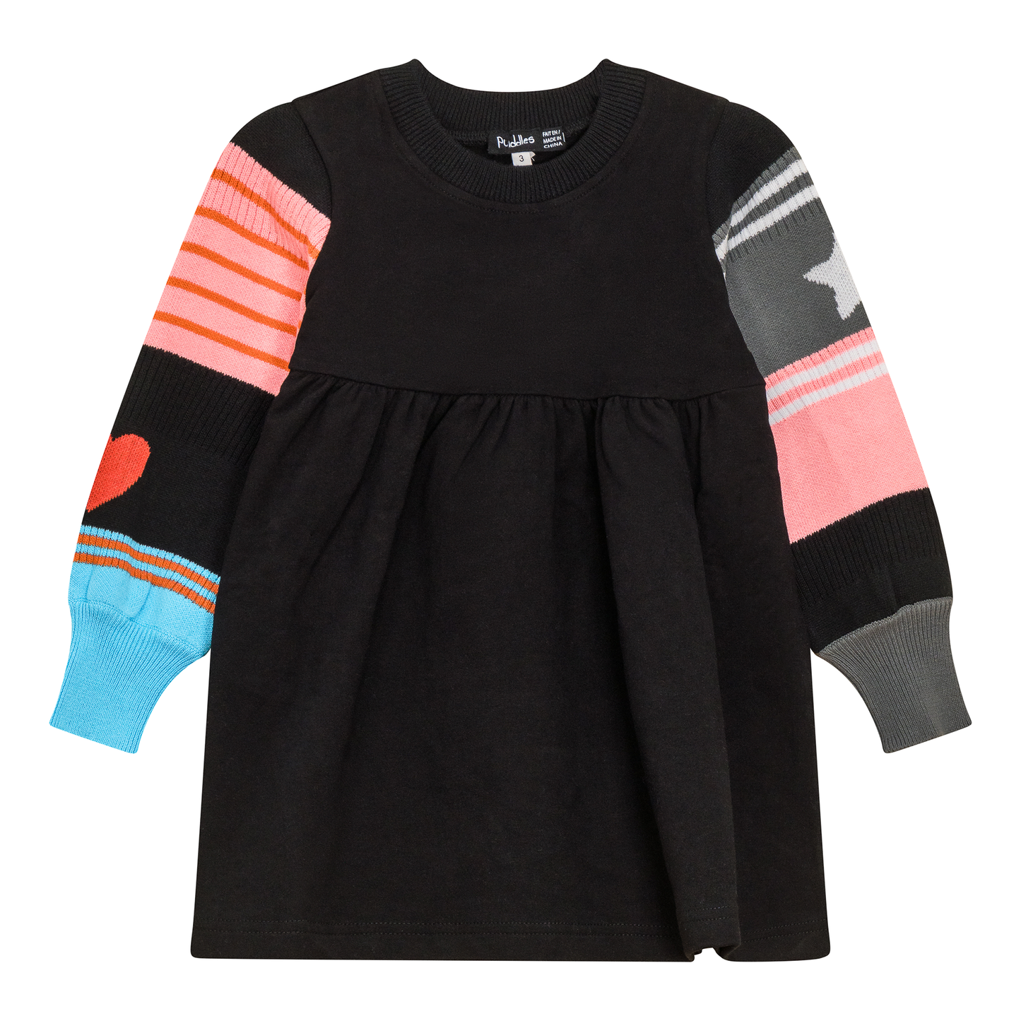Striped Knit Fleece Dress Black Pink